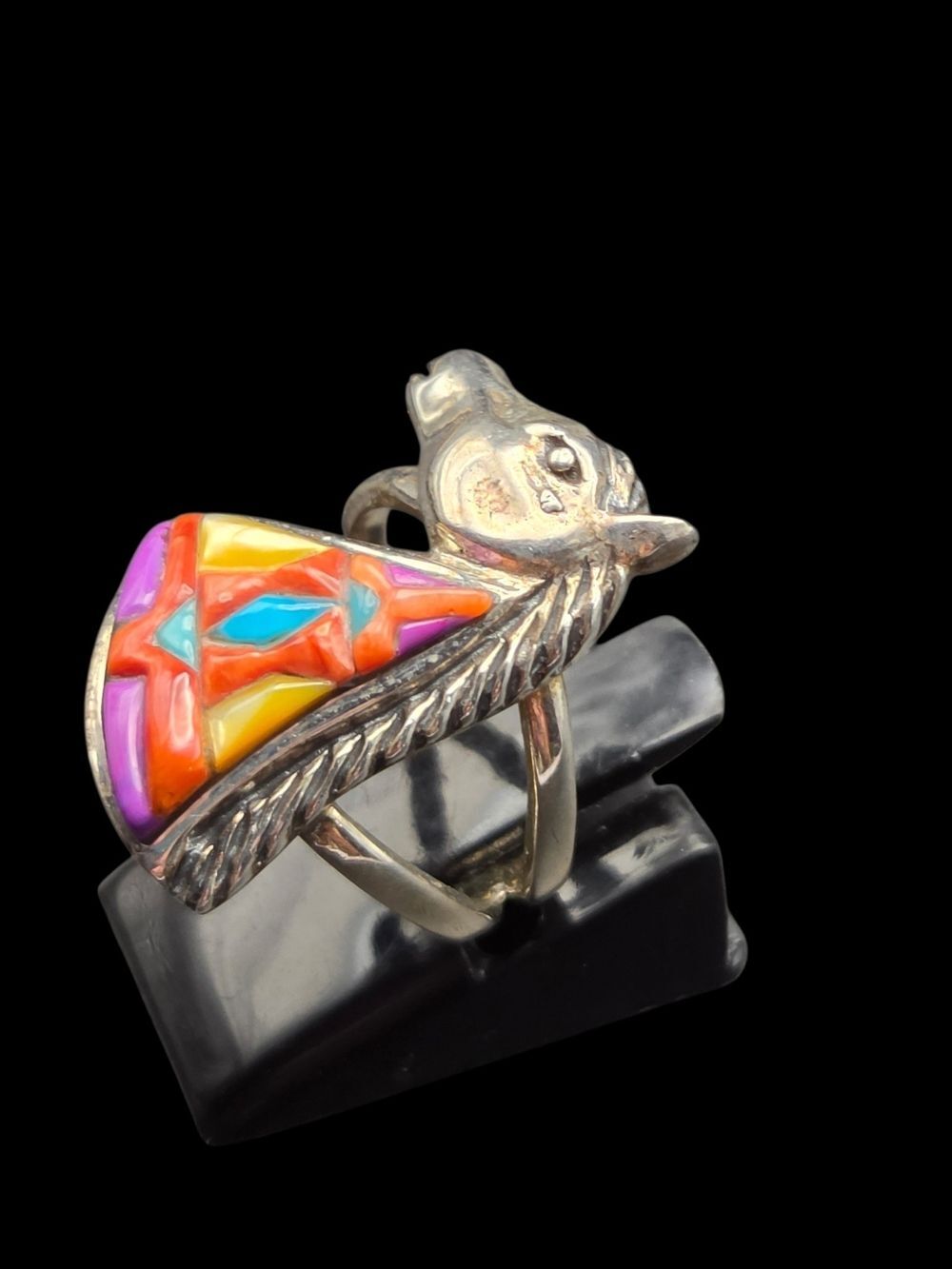 Sterling Silver Horse Head Ring, Multicolor Spiny Oyster Sz 5.5-6 - Picture 2 of 6
